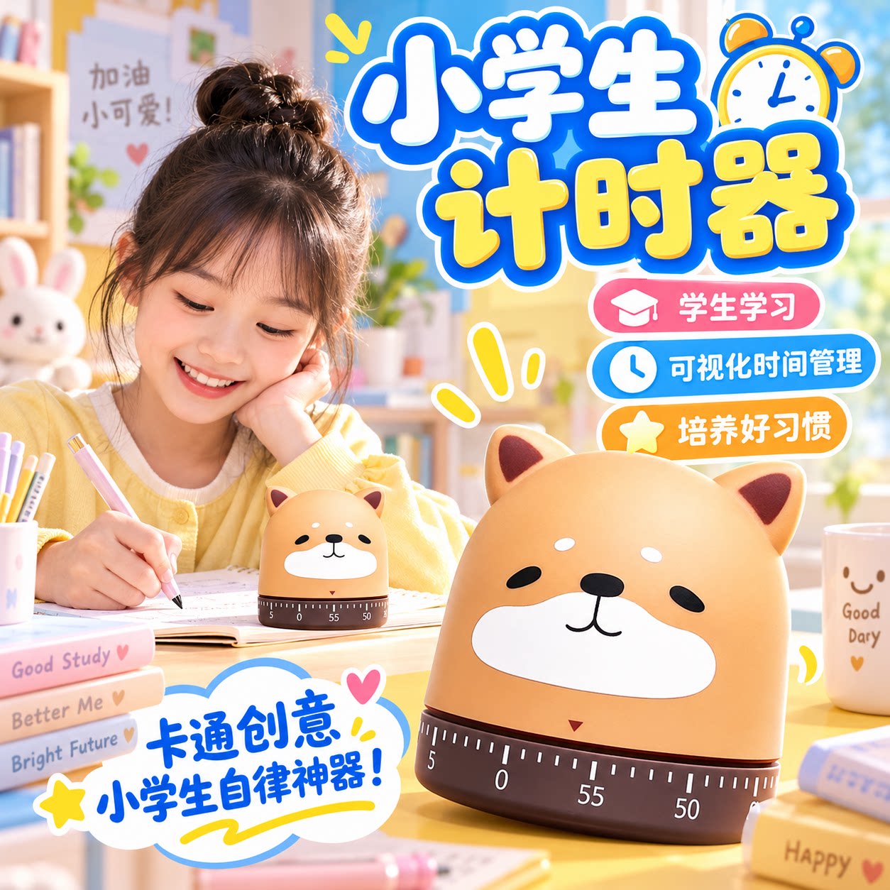 时间管理器小学生自律做题定时器厨房倒计时器自律闹钟卡通创意D9