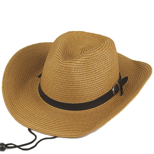 牛仔草帽可折叠沙滩渡假草帽子遮阳防晒骑士帽欧美西部牛仔大沿帽