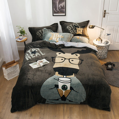 越豆保暖牛奶绒加厚四件套不掉毛