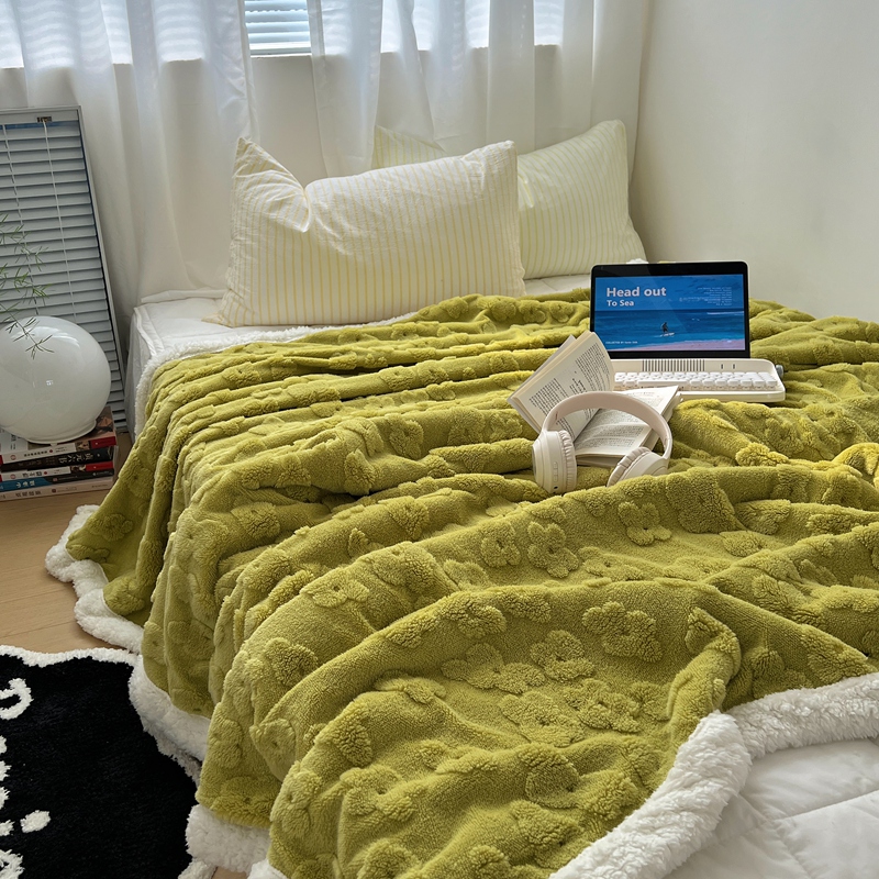 ins云朵花舒棉绒毛毯子牛奶绒午睡毯冬季加厚办公室沙发毯子珊瑚