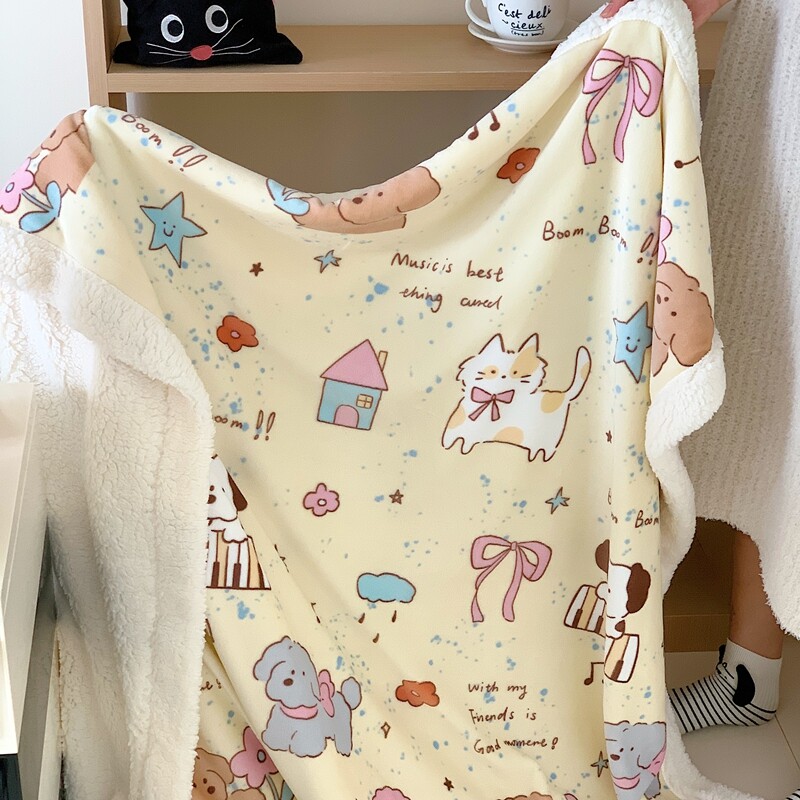 ins风卡通冬季羊羔绒单双人休闲毯毛毯保暖加厚牛奶珊瑚绒盖毯子