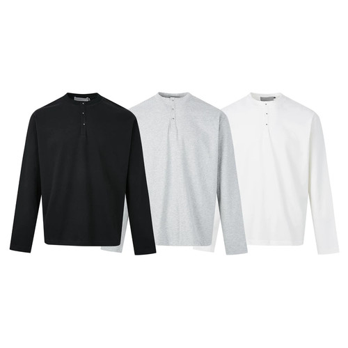 AU8OFCLUB春季新款小众高级感亨利杉华夫格纽扣针织长袖t恤上衣男