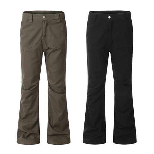 AU8OFCLUB vibe皱褶微喇叭工装裤男设计感拉链牛仔裤cleanfit裤子