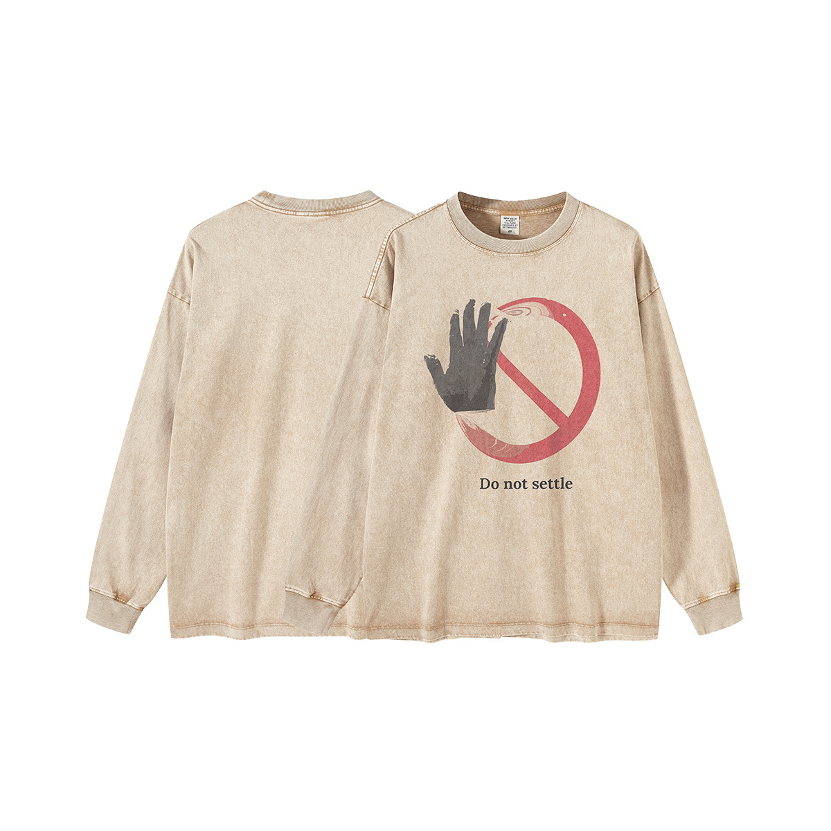 AU8OFCLUB2024春秋宽松版纯棉复古水洗长袖不要碰数码印花长袖T恤