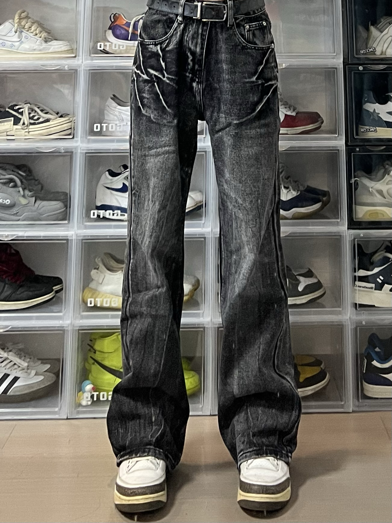 AU8OFCLUB 美式复古水洗做旧闪电裂纹牛仔裤cleanfit男女休闲长裤