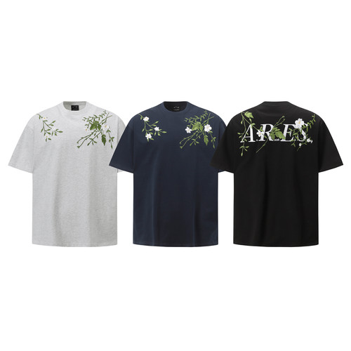 AU8OFCLUB 高级感花卉刺绣短袖T恤男女夏季国潮宽松百搭情侣装tee