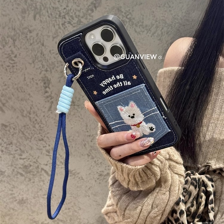 可爱牛仔刺绣西高地小狗插卡套