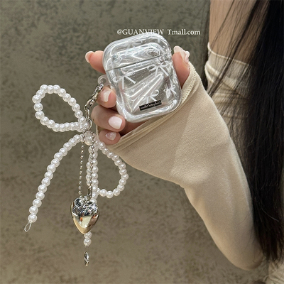 高级感电镀白色蝴蝶结珍珠链条