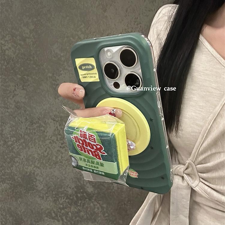guanview 个性洗碗海绵刷磁吸支架16适用iphone16promax苹果16pro手机壳15新款15全包硅胶14软13创意防摔12套