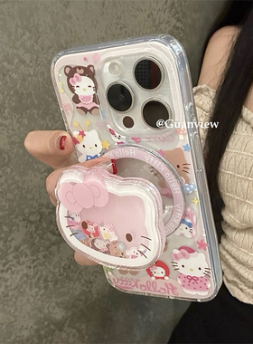 guanview ins童趣可爱凯蒂猫摇摇乐磁吸支架适用iphone17promax苹果15手机壳13双层14流动滑块16promax防摔套