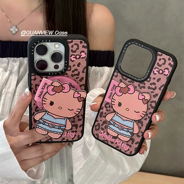秋冬仿皮豹纹哈喽kt磁吸支架