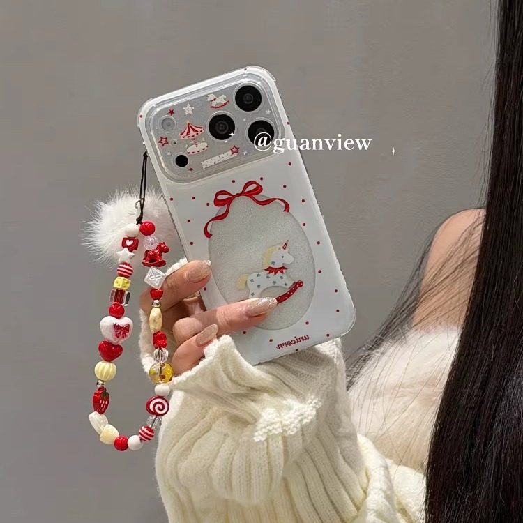 guanview 白底红波点蝴蝶结小马适用iPhone17Promax苹果16Pro手机壳15/14双层透闪13防摔17绒绒球链条防摔套,3C数码配件,手机保护套/壳,淘宝优惠券,粉丝福利购,淘宝优惠卷