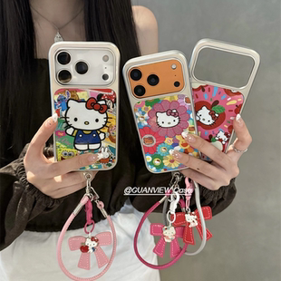 guanview 13防摔16挂绳手机套 Y2k电镀闪粉凯蒂猫适用iphone17promax苹果16pro手机壳15多巴胺贴图太阳花14