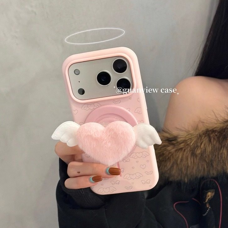 guanview ins肤感少女粉毛绒翅膀爱心适用iphone17promax苹果16pro手机壳磁吸支架15液态硅胶13防摔Air/14套,3C数码配件,手机保护套/壳,淘宝优惠券,粉丝福利购,淘宝优惠卷
