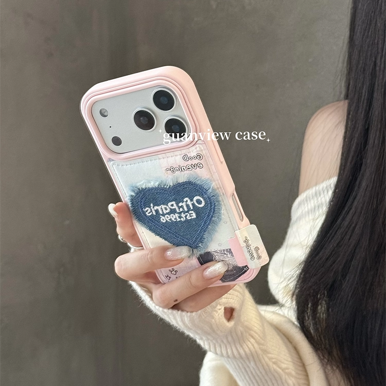 ins复古牛仔刺绣爱心英文手机壳