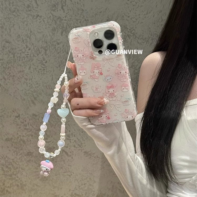 甜妹蝴蝶结美乐蒂挂坠链条手机壳