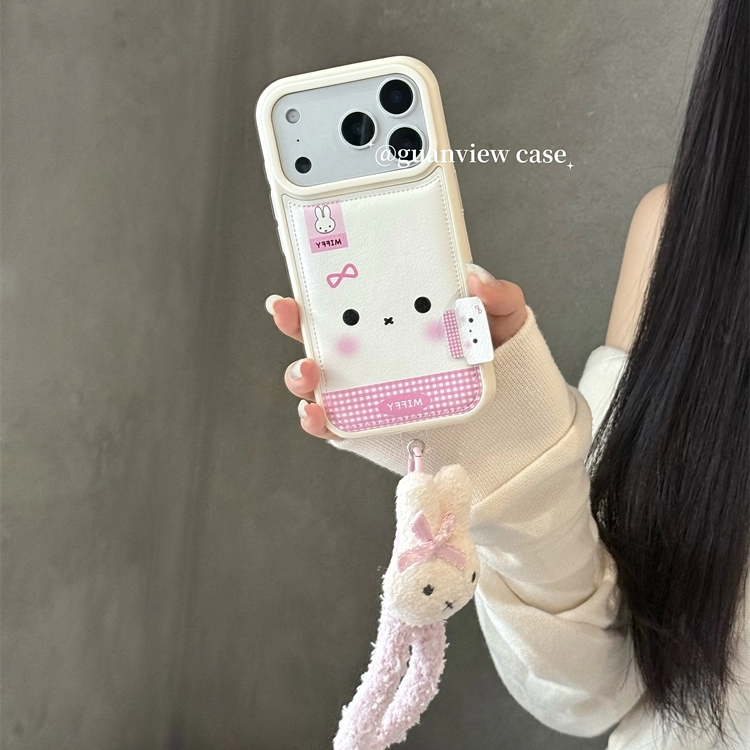 简约少女米菲兔毛绒挂绳手机壳