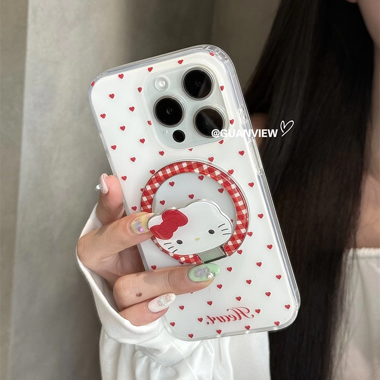 红色爱心格纹kitty凯蒂猫磁吸壳