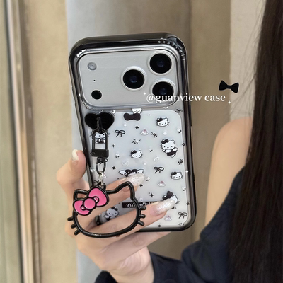 透明黑碎花凯蒂猫金属挂件手机壳