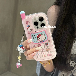 guanview 卡通警官kitty猫咪挂件电话机适用iphone17promax苹果16手机壳14pro创意大哥大15防摔13全包保护套