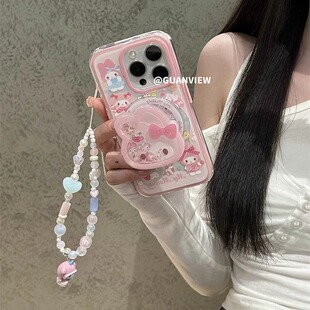 ins甜心少女美樂蒂搖搖樂磁吸支架適用iPhone17ProMax蘋果16Pro手機殼14掛墜鏈條13全包15防摔軟套 guanview