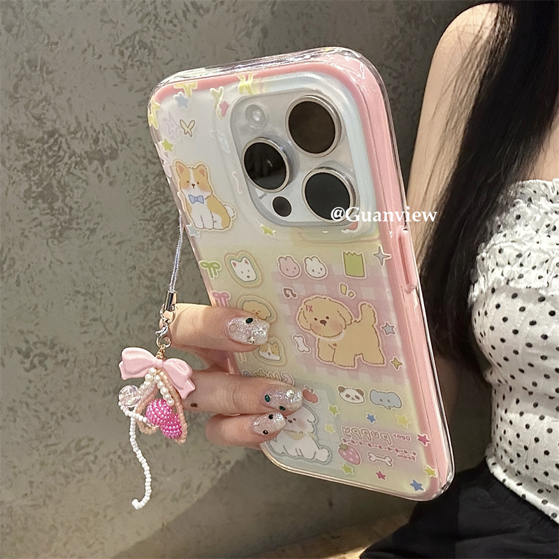 软萌插画蝴蝶结小狗手机壳