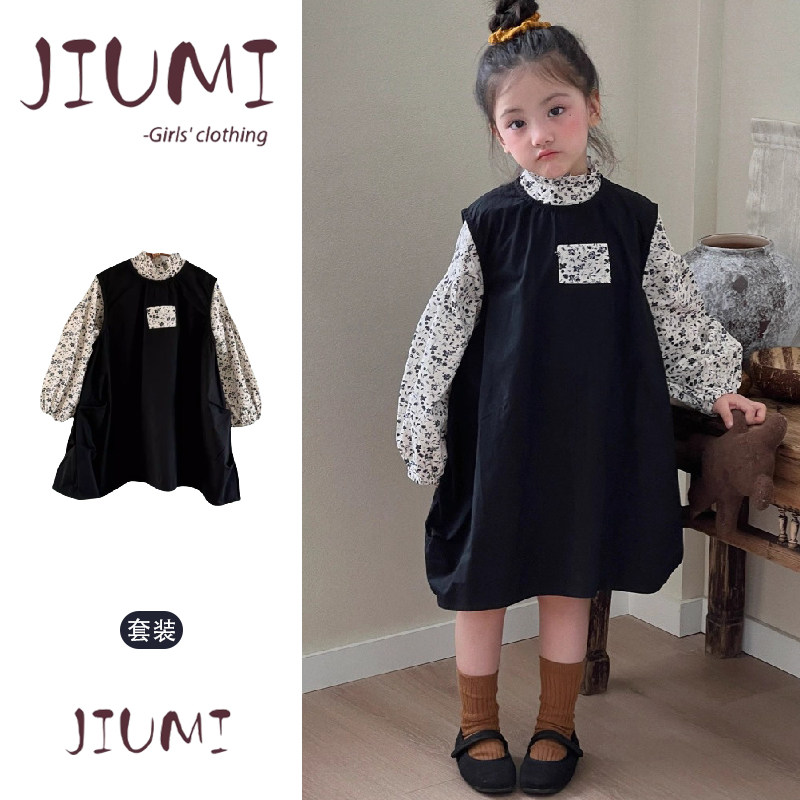 女童日系春季碎花衬衫背心裙两件套宝宝甜美轻薄舒适叠穿百搭套装