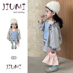 女童春季韩版薄款卡通连帽卫衣外套套装女宝宝洋气春装短裤三件套