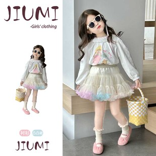 女童春季新款凸凸裙套装女宝宝纯棉卡通衬衫超蓬凸凸裙可爱两件套