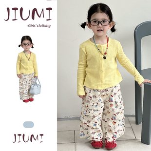 女童春季韩系甜美针织开衫KT裤套装宝宝长袖上衣卡通裤子舒适套装