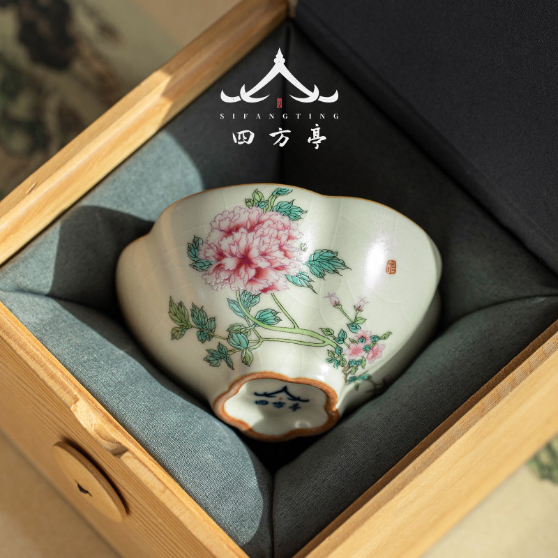 汝窑功夫茶杯女士花朵高颜值主人杯茶具家用喝茶个人专用单杯陶瓷