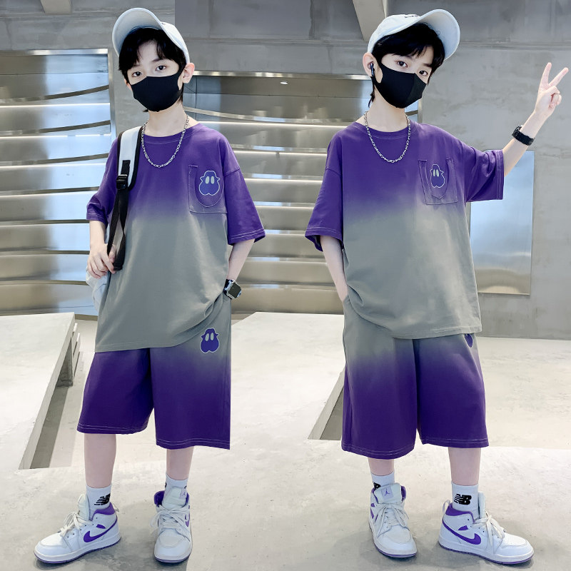 男童夏季韩版渐变短袖运动套装