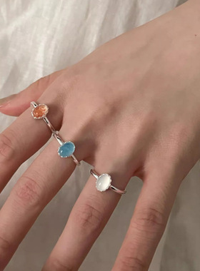 德式彩色月光石小众设计戒指女时尚精致通勤叠戴百搭高级感开口指