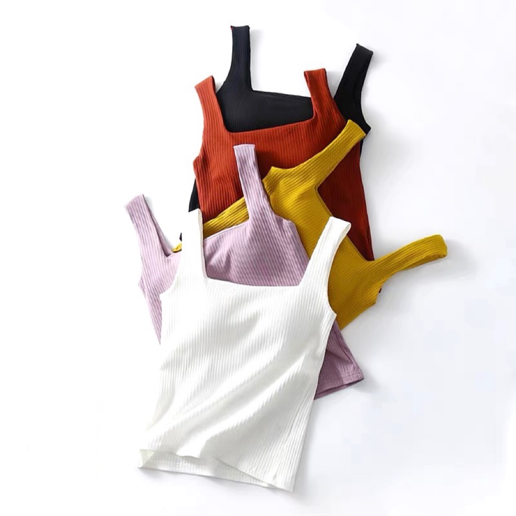 胸垫一字方领背心女长款修身无袖