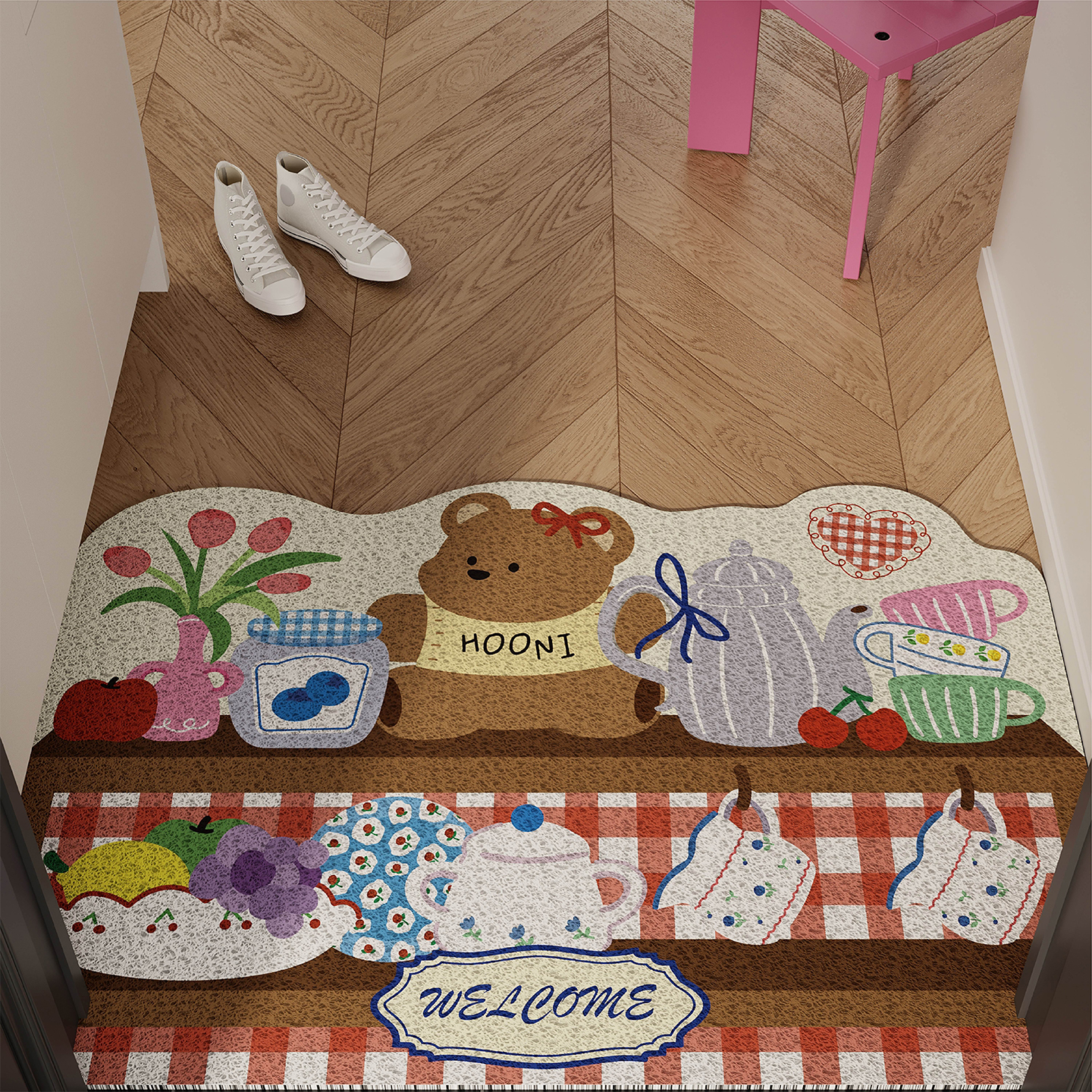 卡通可爱风小熊入户地垫丝圈防滑