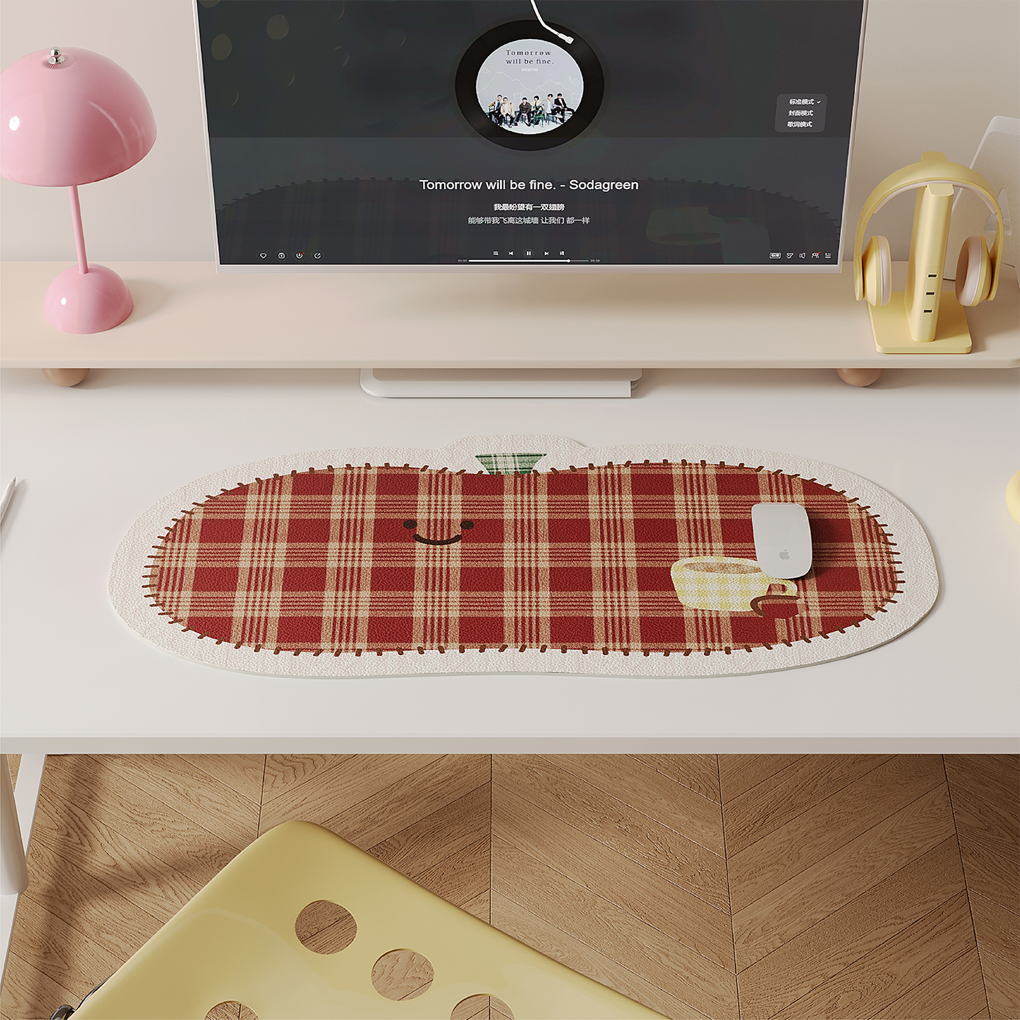 韩系复古格纹苹果桌垫防水鼠标垫