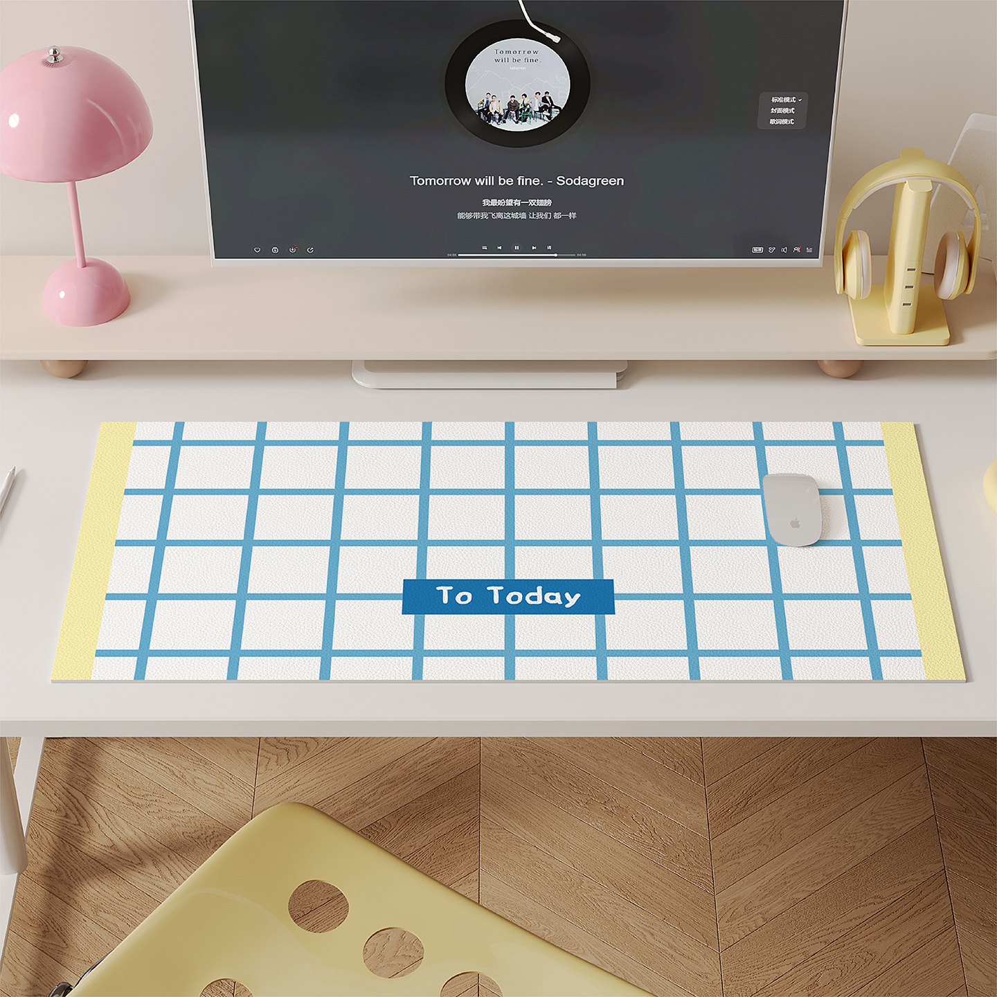韩系格纹书桌垫防水防油免洗桌布