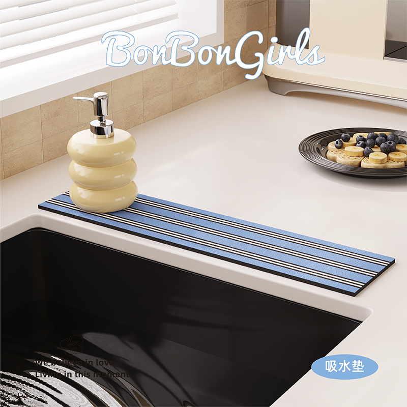 ins风厨房台面沥水垫水龙头窄边