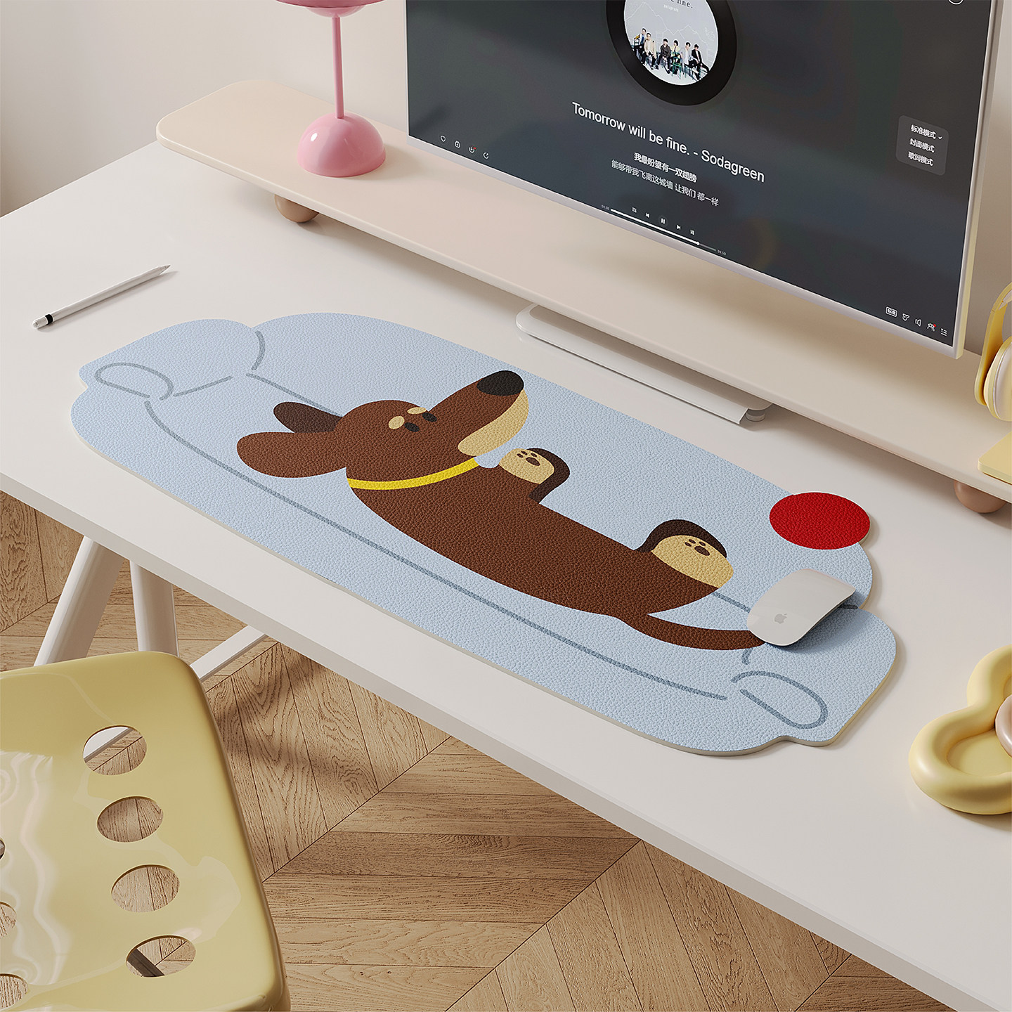 卡通腊肠狗超大号防水防油鼠标垫