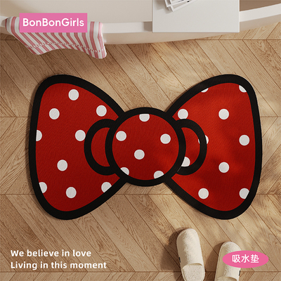 红色蝴蝶结可爱浴室吸水地垫卫生间门口厕所洗手间防滑脚垫硅藻泥