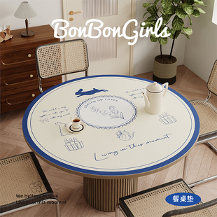 法式 复古高级感圆桌垫皮革圆形餐桌布防水防油免洗隔热台面保护垫