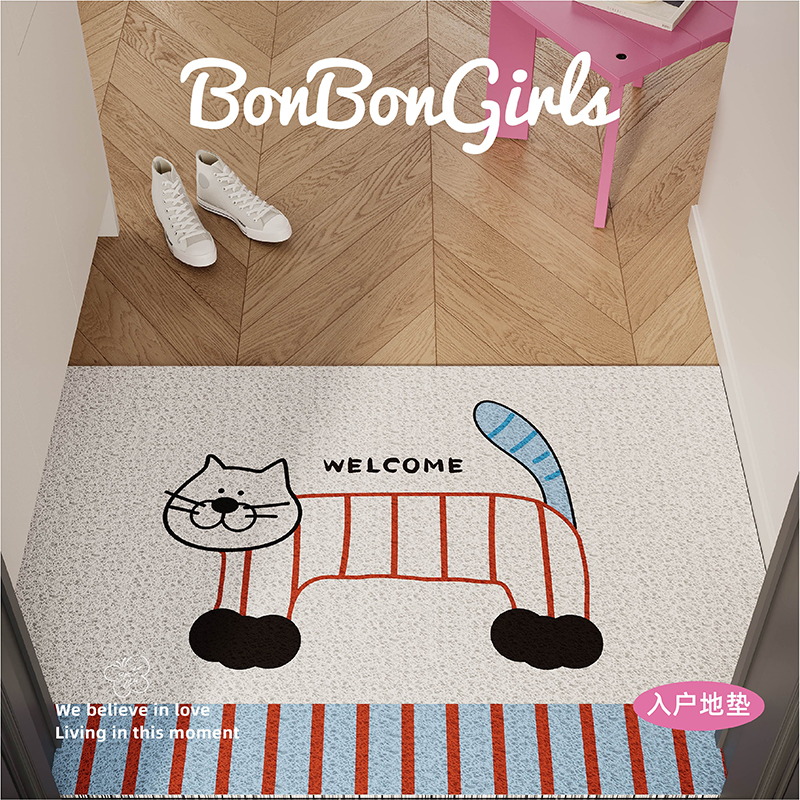 插画小猫入户地垫定制玄关地毯垫