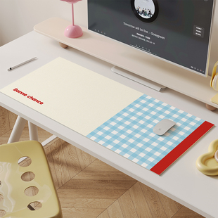韩系清新格子超大鼠标垫家用女生高颜值办公电脑工位桌垫防水防油