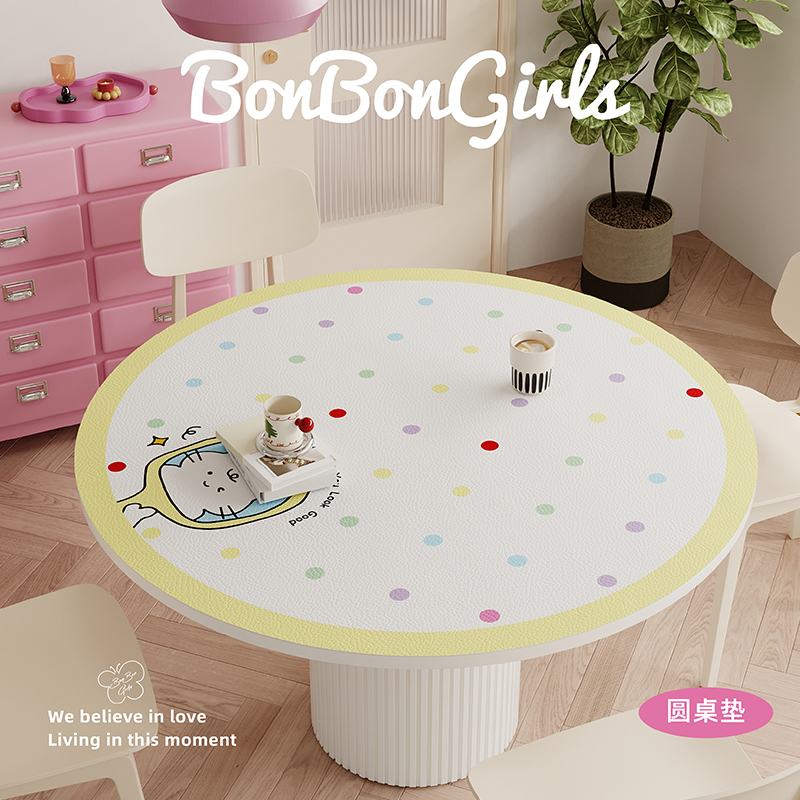 奶油小猫圆桌垫皮革防水防油桌布