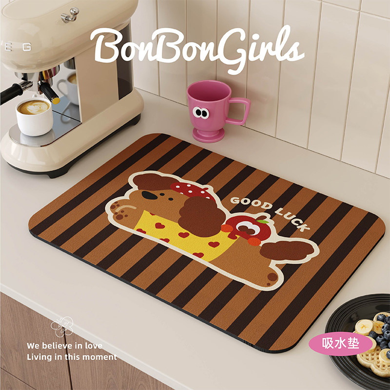 复古巧克力小狗沥水垫厨房台面吸水垫咖啡机杯垫隔热餐垫软硅藻泥,居家布艺,餐垫,淘宝优惠券,粉丝福利购,淘宝优惠卷