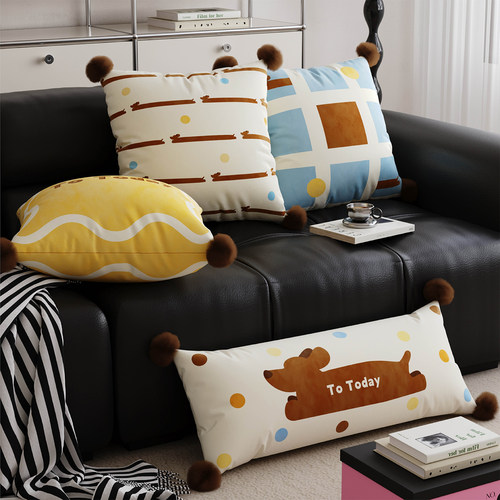 卡通复古腊肠狗抱枕套沙发腰靠枕