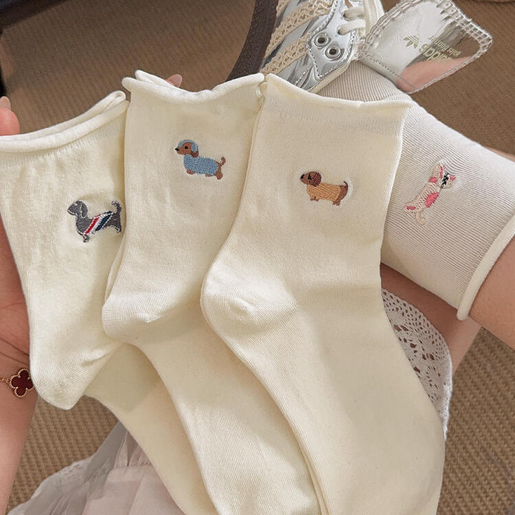 可爱小狗卷边袜~夏日百搭bi备!