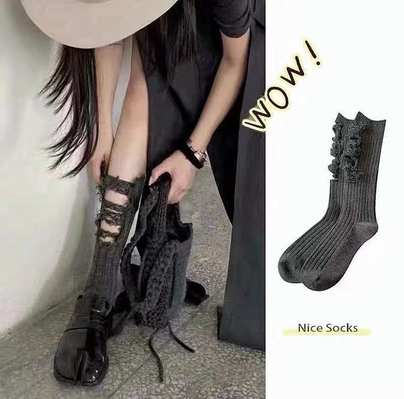 袜子女网ins吉拉破洞薄款高筒