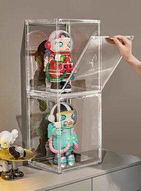 泡泡玛特molly400展示盒透明盲盒收纳展示架防尘大号乐高展示柜子