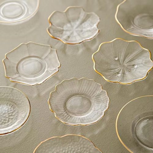 金边玻璃杯托茶托茶碟茶点小杯碟